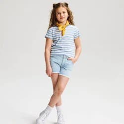 Girls' Short Sleeve 100% Cotton Striped T-Shirt - Cat & Jack™ Blue S