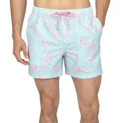 Party Pants Men's Pink Fellows Swim Shorts - Pink and Blue Seersucker M