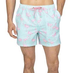 Party Pants Men's Pink Fellows Swim Shorts - Pink and Blue Seersucker XXL