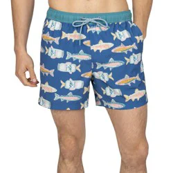 Party Pants Men's Buzz Worthy Swim Shorts - Blue Fish S