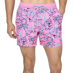 Party Pants Men's Sharky Swim Shorts - Pink and Blue Sharks M