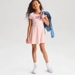 Girls' Short Sleeve Rose Knit Skater Dress - Cat & Jack™ Pink S