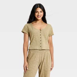 Women's Short Sleeve Button-Front Scoop Neck T-Shirt - Universal Thread™ Green XS