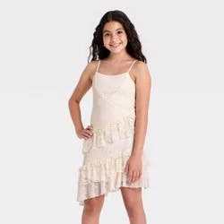 Zenzi Girls' Lace Asymmetrical Ruffle Dress - Ivory M