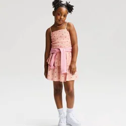 Girls' Floral Printed Smocked Drop Waist Dress - Cat & Jack™ Pink S