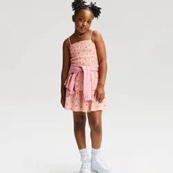 Girls' Floral Printed Smocked Drop Waist Dress - Cat & Jack™ Pink S