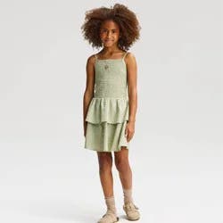 Girls' Floral Printed Smocked Drop Waist Dress - Cat & Jack™ Green M