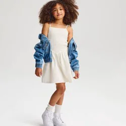 Girls' Smocked Bodice Woven Dress - Cat & Jack™ Cream L