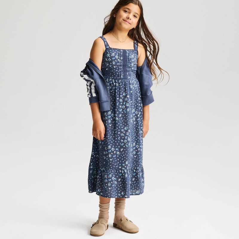 cat and jack blue dress Girls' Lace Trim Floral Printed Woven Maxi - & Jack™ XS: Cottagecore Color:Majestic Purple Sleeve Ribbed Floral Dress swatches-glamour-girl-strapless-mini-dress Women's Black Sleeveless Velour
