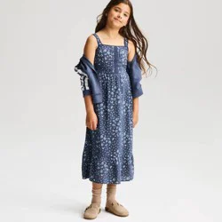 Girls' Lace Trim Floral Printed Woven Maxi Dress - Cat & Jack™ Blue L