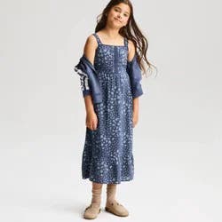 Girls' Lace Trim Floral Printed Woven Maxi Dress - Cat & Jack™ Blue L
