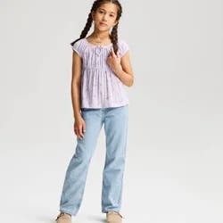 Girls' Pointelle Knit Floral Peplum Top - Cat & Jack™ Lavender XS