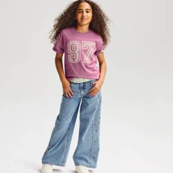 Girls' Short Sleeve 100% Cotton Embroidered 97 Oversized Graphic T-Shirt - Cat & Jack™ Mauve M