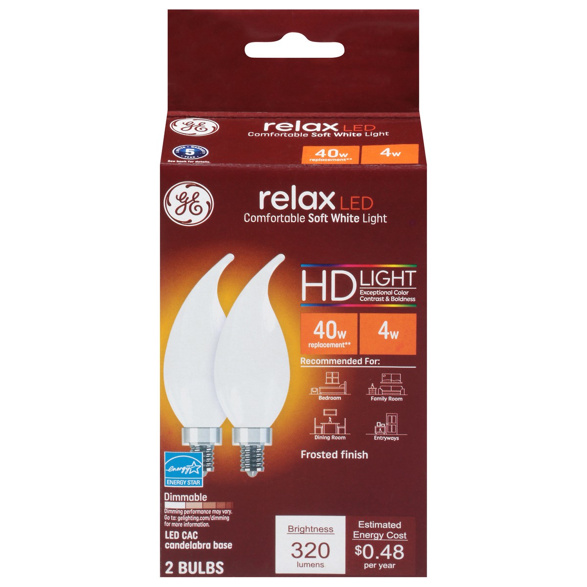 slide 9 of 9, GE Relax 4 Watts Soft White LED Light Bulb 2 ea, 2 ct