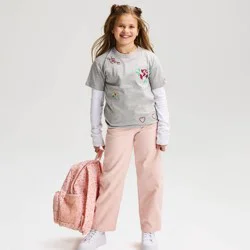 Girls' Short Sleeve Embroidered Floral Oversized Graphic T-Shirt - Cat & Jack™ Heather Gray M