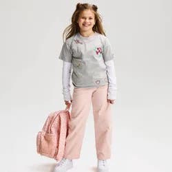 Girls' Short Sleeve Embroidered Floral Oversized Graphic T-Shirt - Cat & Jack™ Heather Gray L