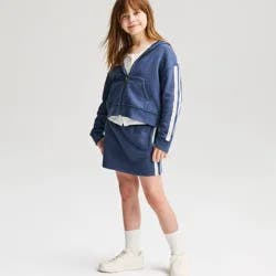 Girls' French Terry Lace Trim Hoodie Zip-Up Sweatshirt - Cat & Jack™ Blue M