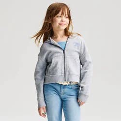 Girls' French Terry 'Bow' Graphic Hoodie Zip-Up Sweatshirt - Cat & Jack™ Heather Gray S