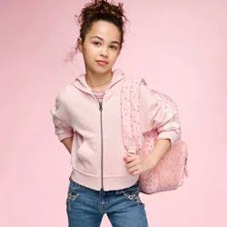 Girls' French Terry Lace Trim Hoodie Zip-Up Sweatshirt - Cat & Jack™ Pink M