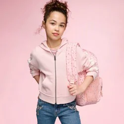 Girls' French Terry Lace Trim Hoodie Zip-Up Sweatshirt - Cat & Jack™ Pink L