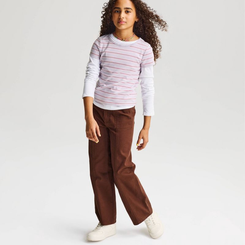 slide 1 of 3, Girls' Short Sleeve Striped Fitted T-Shirt - Cat & Jack™ Lavender Stripe S, 1 ct