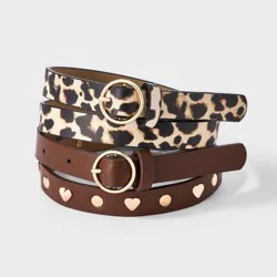 Girls' 2pk Heart Studded & Cheetah Print Belt - Cat & Jack™ Brown/Black S