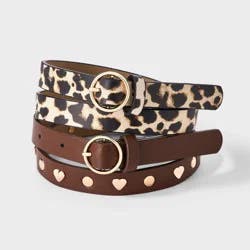 Girls' 2pk Heart Studded & Cheetah Print Belt - Cat & Jack™ Brown/Black S
