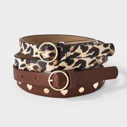 Girls' 2pk Heart Studded & Cheetah Print Belt - Cat & Jack™ Brown/Black M