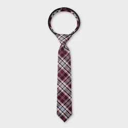 Boys' Woven Plaid Zip Necktie - Cat & Jack™ Maroon S/M