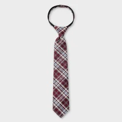 Boys' Woven Plaid Zip Necktie - Cat & Jack™ Maroon M/L