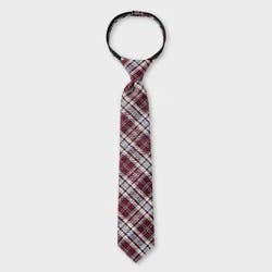 Boys' Woven Plaid Zip Necktie - Cat & Jack™ Maroon M/L