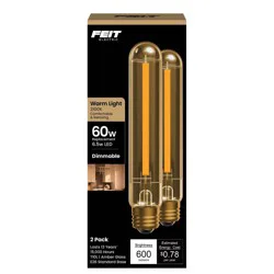 Feit 2pk 6.5W E26 Dimmable Straight Filament Amber T10L LED