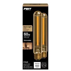 Feit 2pk 6.5W E26 Dimmable Straight Filament Amber T10L LED