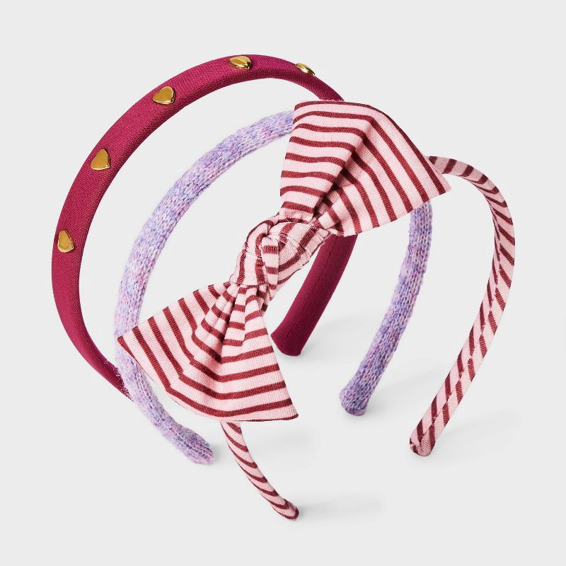 slide 1 of 3, Girls' 3pk Bow Headband Set - Cat & Jack™ Pink/Purple/Maroon, 3 ct