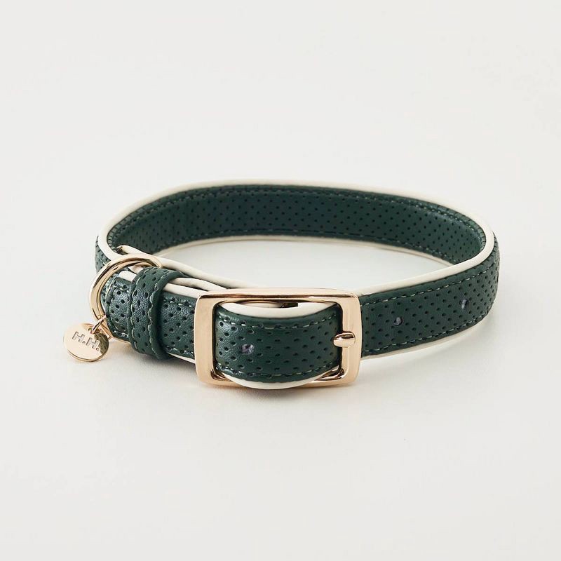 slide 1 of 7, Hooray House Moto Vegan Leather Dog Collar - Green L, 1 ct