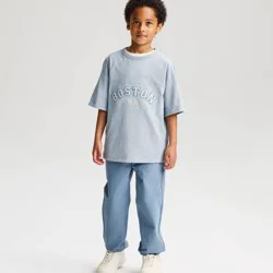 Boys' Short Sleeve 100% Cotton Seamed Oversized Slub Fit Graphic T-Shirt - Cat & Jack™ Light Blue M