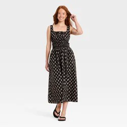 Women's Cotton Midi Pullover Sundress - Universal Thread™ Black Floral L: Cottagecore
