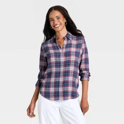 Women's Long Sleeve Collar Button-Down Shirt - Universal Thread™ Blue Plaid XL
