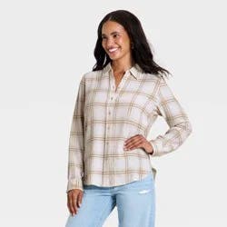 Women's Long Sleeve Collar Button-Down Shirt - Universal Thread™ Cream Plaid S