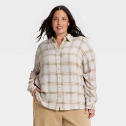Women's Long Sleeve Collar Button-Down Shirt - Universal Thread™ Cream Plaid XXL