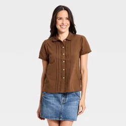 Women's Short Sleeve Collared Button-Up Shirt - Universal Thread™ Stick Brown L