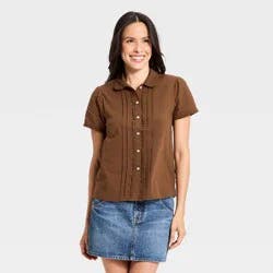 Women's Short Sleeve Collared Button-Up Shirt - Universal Thread™ Stick Brown L