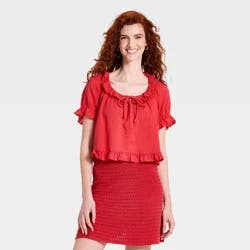 Women's Ruffle Short Sleeve Scoop Neck Blouse - Universal Thread™ Red XS