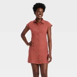 Women's Short Sleeve Mini Shirt Dress - Universal Thread™ Rust XL