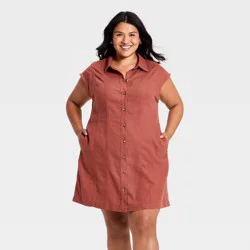 Women's Short Sleeve Mini Shirt Dress - Universal Thread™ Rust XXL