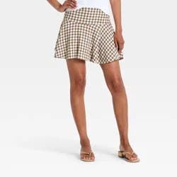 Women's Mini Circle Skirt - Universal Thread™ Brown Gingham Check XS