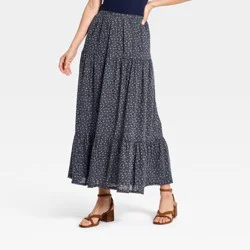 Women's Printed Maxi Full Skirt - Universal Thread™ Navy Blue Floral S