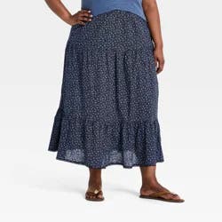 Women's Printed Maxi Full Skirt - Universal Thread™ Navy Blue Floral XXL