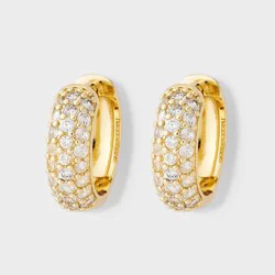 14K Gold Plated & Cubic Zirconia Pave Huggie Hoop Earrings - A New Day™ Gold