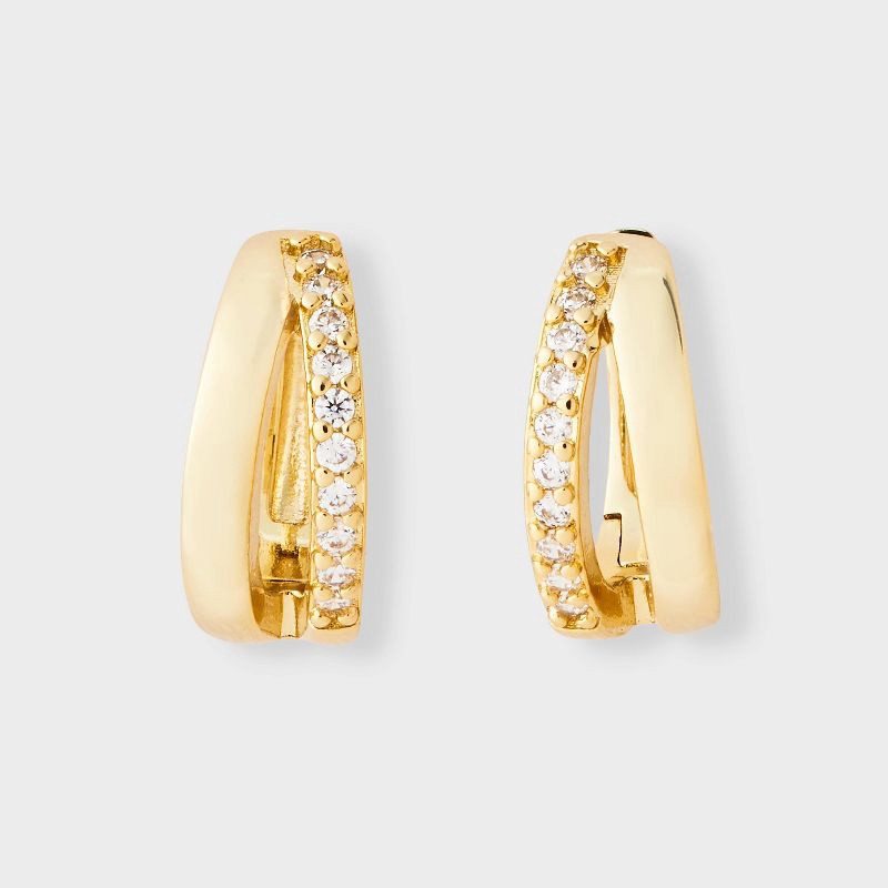slide 1 of 3, 14K Gold Plated Pave Split Hoop Earrings - A New Day™ Gold, 1 ct